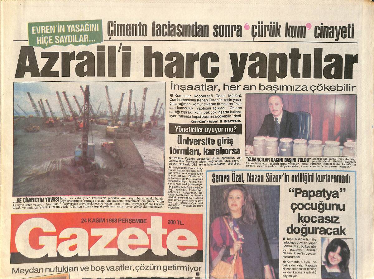 Gazete Gazetesi 24 Kasım 1988 - Semra Özal, Nazan Süzer'in Evliliğini Kurtaramadı - Zeki Alasya'dan TRT'ye Sert Çıkış GZ3381 - 1