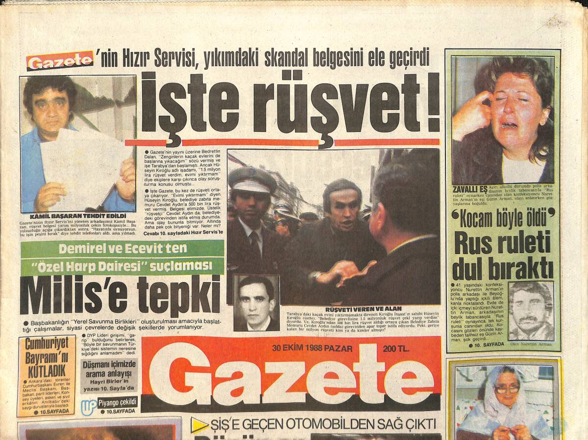 Gazete Gazetesi 30 Ekim 1988 - Milli Damada Göğüs Ziyafeti - Türkiye'nin Sesi 50 Yaşında GZ3349 - 1