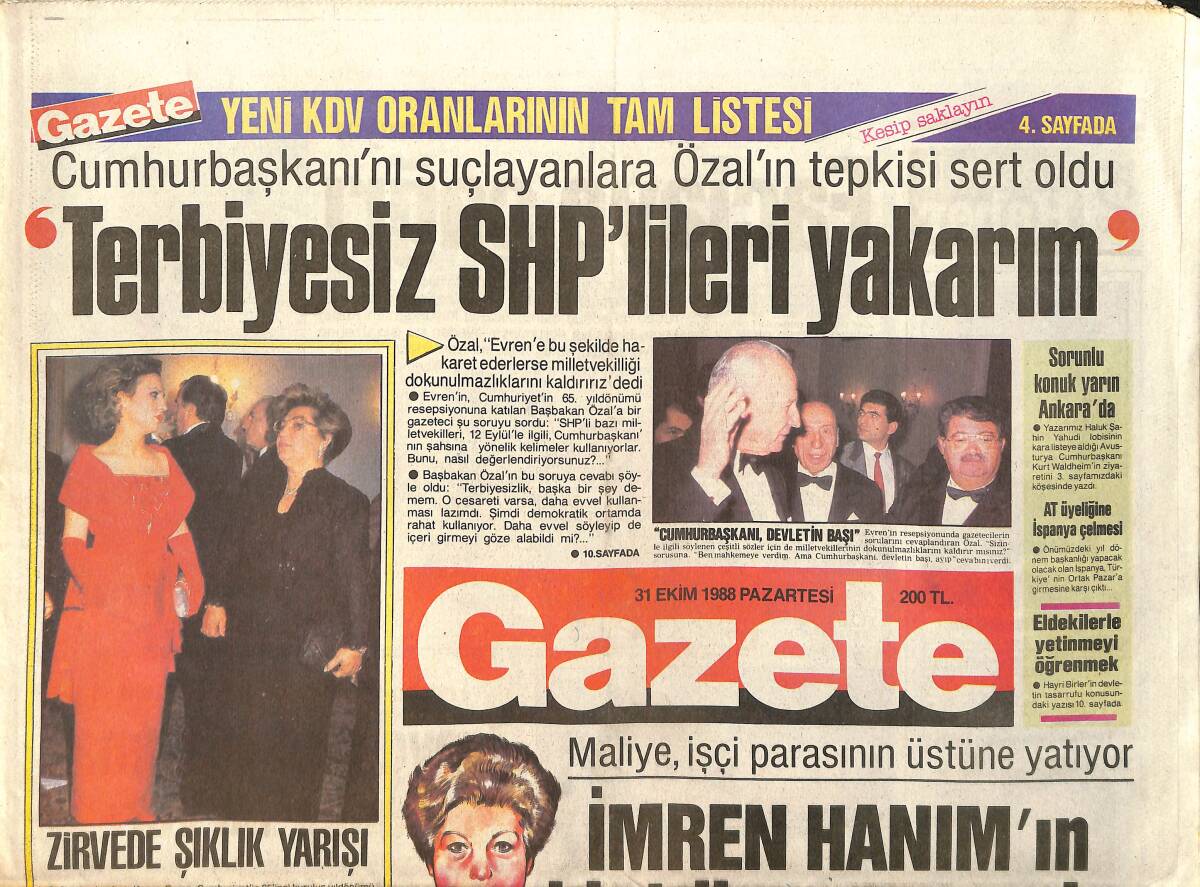 Gazete Gazetesi 31 Ekim 1988 - Kadınlar Matinesinde Hayranları Bülent Ersoy'un Ayağına Kapandı - Kadir Müge'yi İstiyor GZ3350 - 1