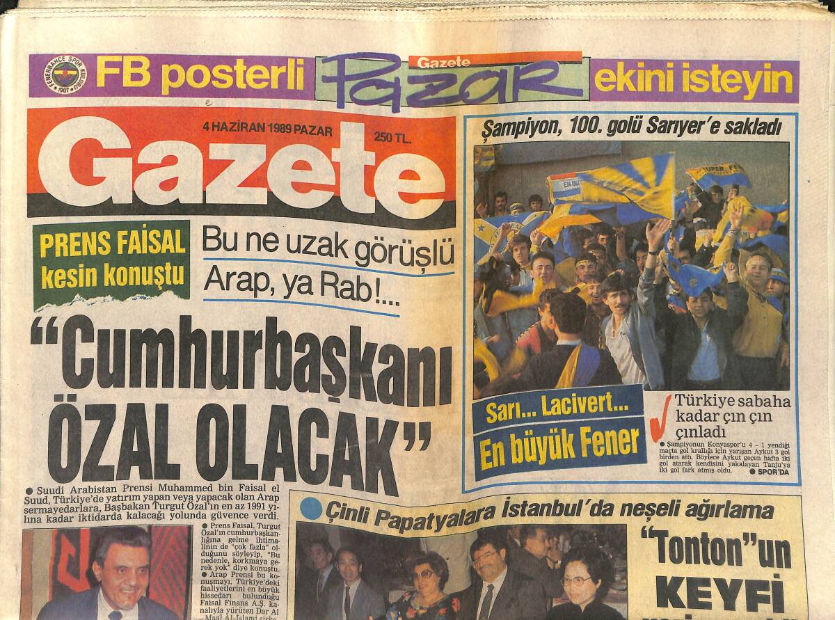 Gazete Gazetesi 4 Haziran 1989 - Şampiyon Fenerbahçe, 100. Golünü Sarıyer'e Sakladı - Ajda Pekkan Perhizi Bozdu GZ151250 - 1