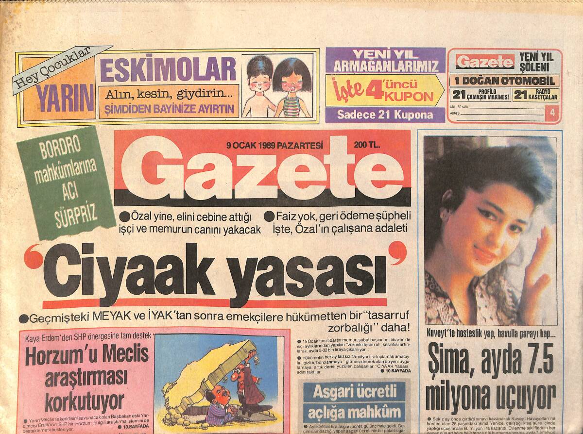 Gazete Gazetesi 9 Ocak 1989 - Aydan Şener İle Futbolcu Kocasının Huzursuz Günleri - Ve Yazar Filiz Akın GZ3382 - 1
