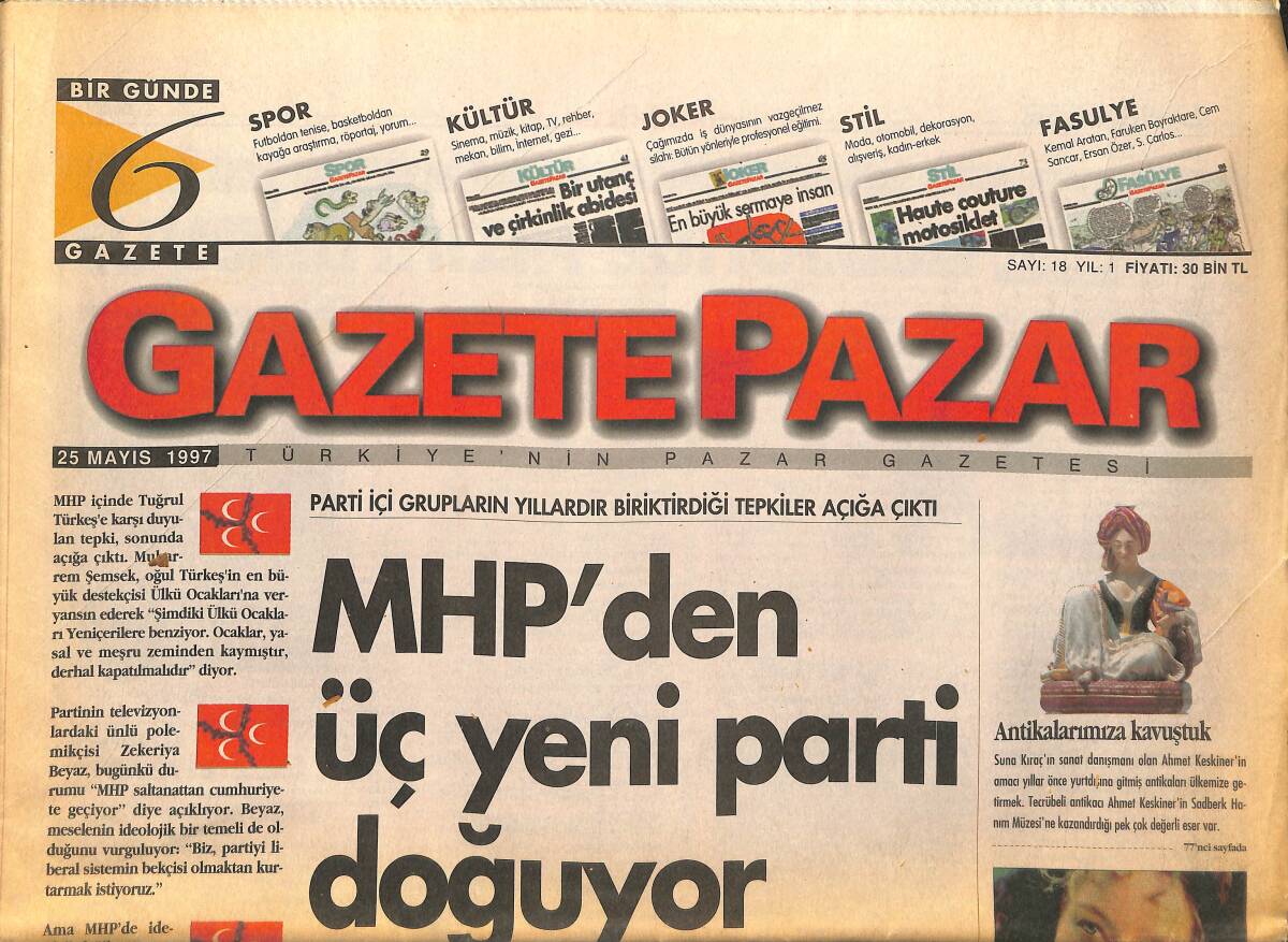 Gazete Gazetesi Pazar Eki 25 Mayıs 1997 - MHP'den Üç Yeni Parti Doğuyor - Jodie Foster'ın Seçimi GZ147985 - 1