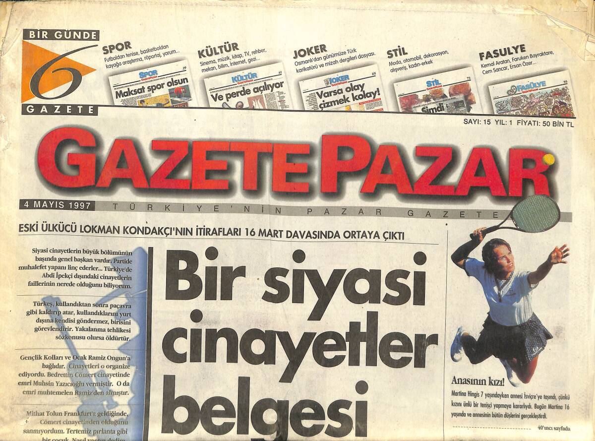Gazete Gazetesi Pazar Eki 4 Mayıs 1997 - Sigara İçin İç Savaş - Bir Siyasi Cinayetler Belgesi GZ148012 - 1