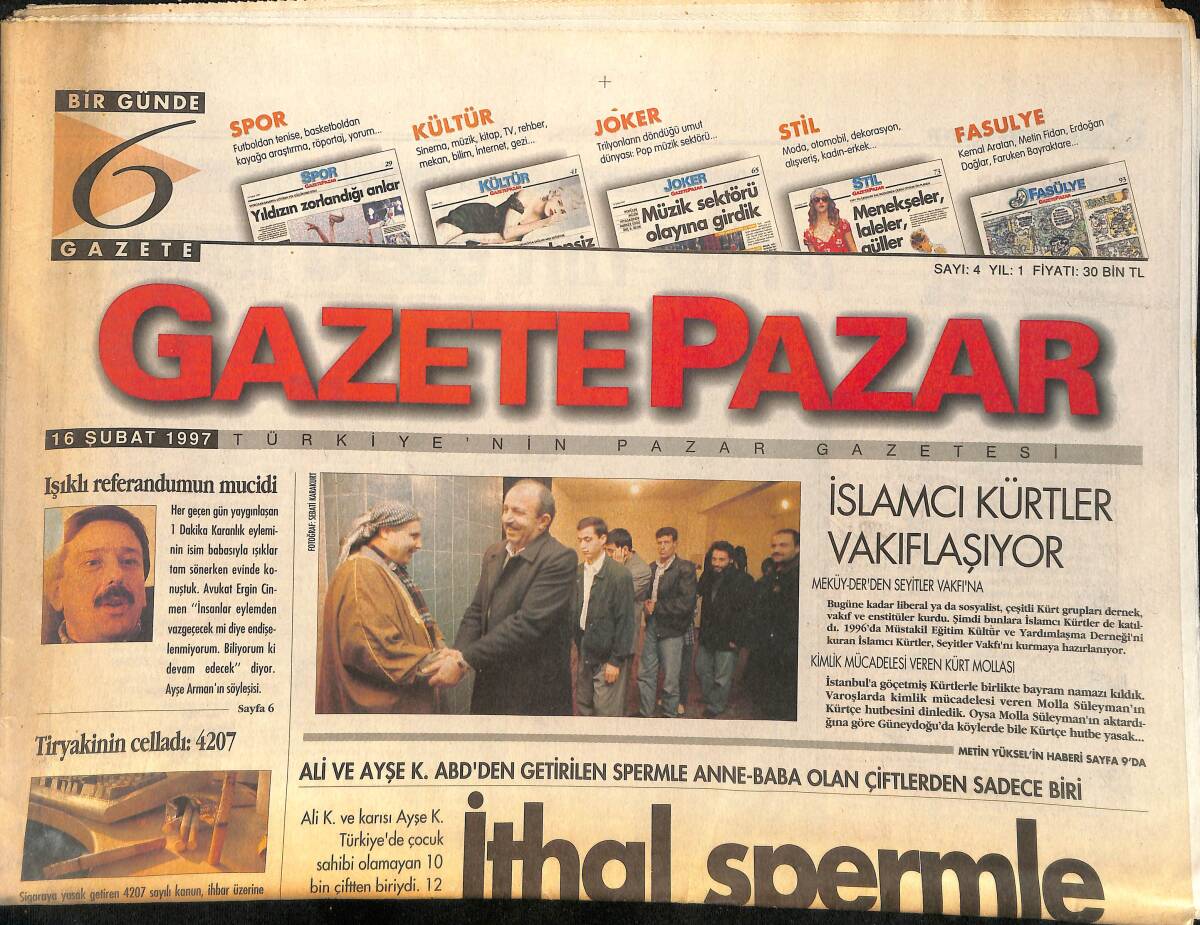 Gazete Pazar Gazetesi 16 Şubat 1997 - Rıdvan Dilmen : Üç Yıl Şampiyonuz ! - Tiryakinin Celladı 4207 GZ155438 - 1