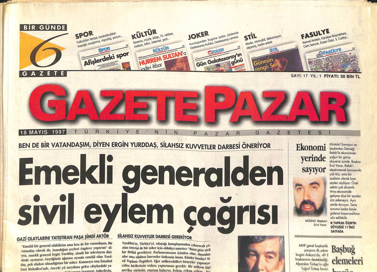 Gazete Pazar Gazetesi 18 Mayıs 1997 - İlk İslamcı Think Tank - Erotik Erol: Dansöz Ve Hostes Hizmeti GZ147844 - 1