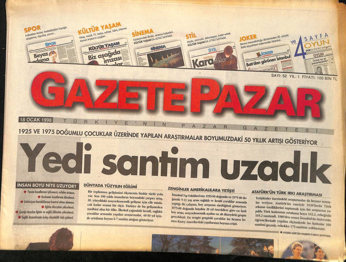 Gazete Pazar Gazetesi 18 Ocak 1998 - Otomobil Tarihinde Hiçbir Modelin , Volkswagen Kadar Güçlü Bir Kimliği Yok GZ155470 - 1
