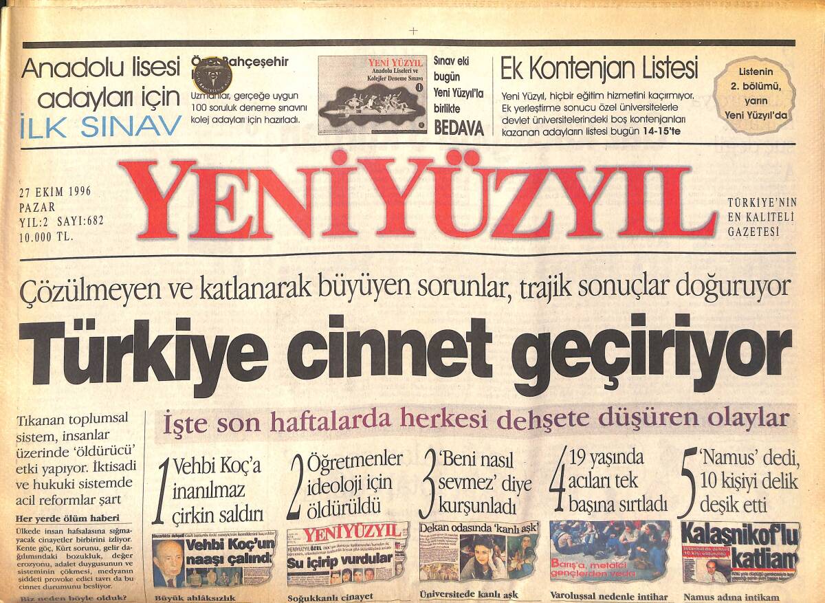 Yeni Yüzyıl Gazetesi 27 Ekim 1996 - Pierre Cardin Konya&prime;da - Madonna&prime;nın Evita Günlüğü - Uche&prime;den Hayat Öpücüğü GZ147855 - 1