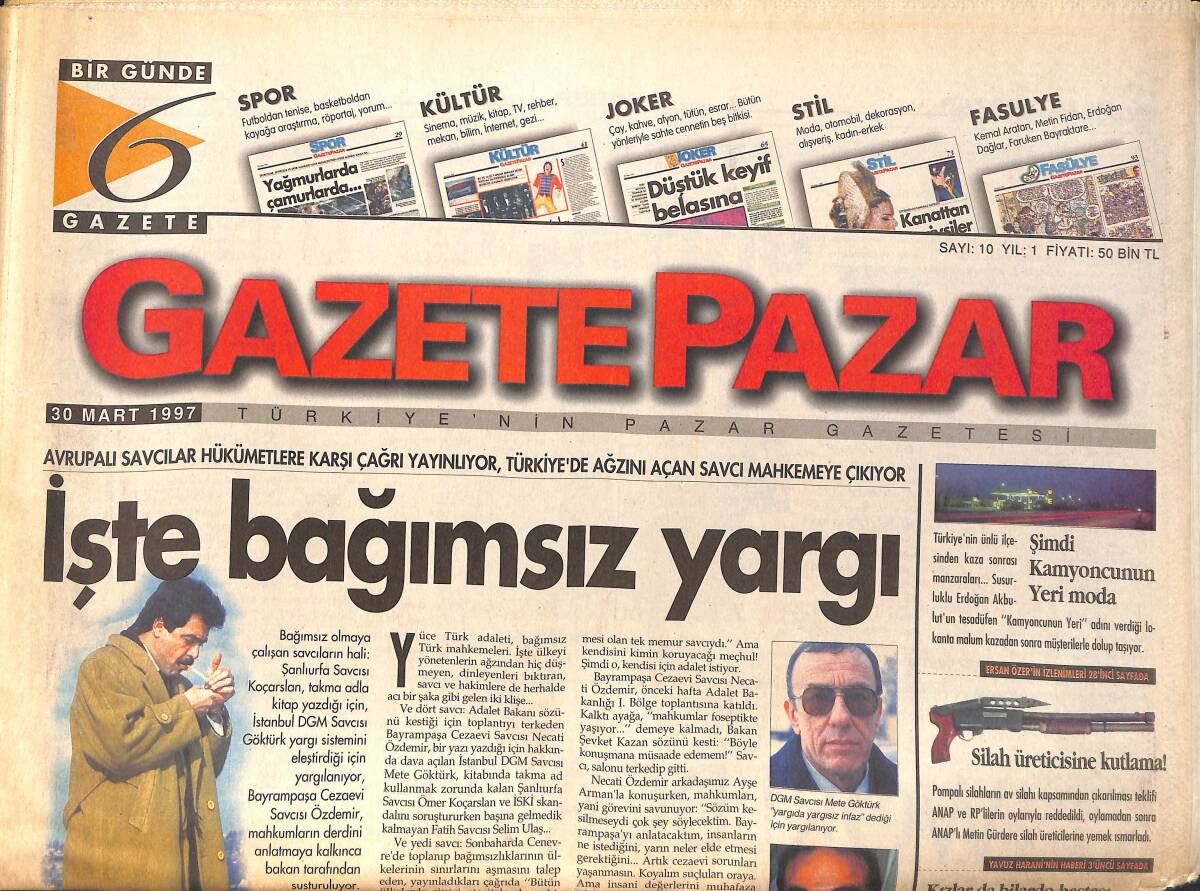 Gazete Pazar Gazetesi 30 Mart 1997 - Silâh Üreticisine Kutlama ! - Orhan Gencebay '' Müzik Günahtır '' GZ155714 - 1