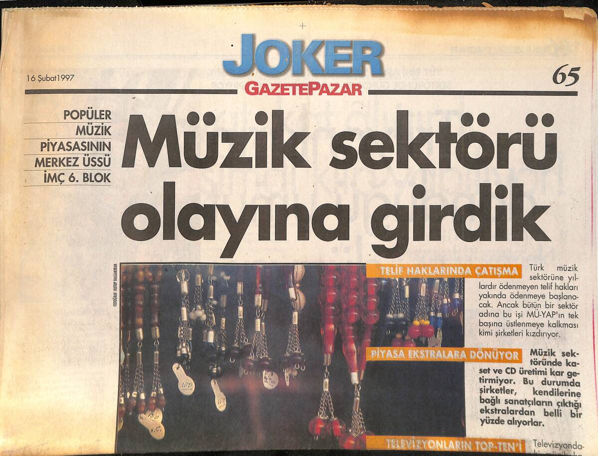 Gazete Pazar Gazetesi Joker Eki 16 Şubat 1997 - Müzik Sektörü Olayına Girdik - Stüdyo Ürünü Sanatçılar GZ155439 - 1