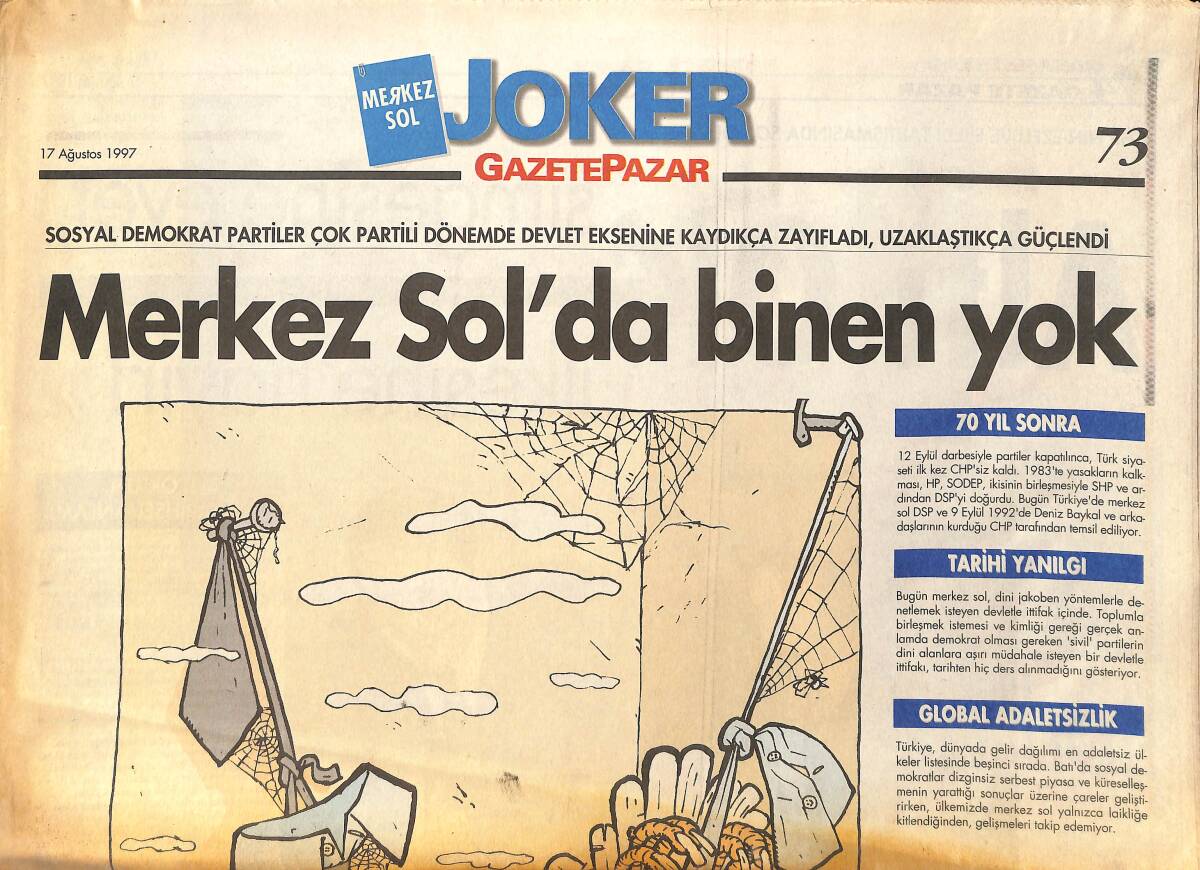 Gazete Pazar Gazetesi Joker Eki 17 Ağustos 1997 - Merkez Sol Ne Zaman Adalet Diyecek ? GZ155469 - 1