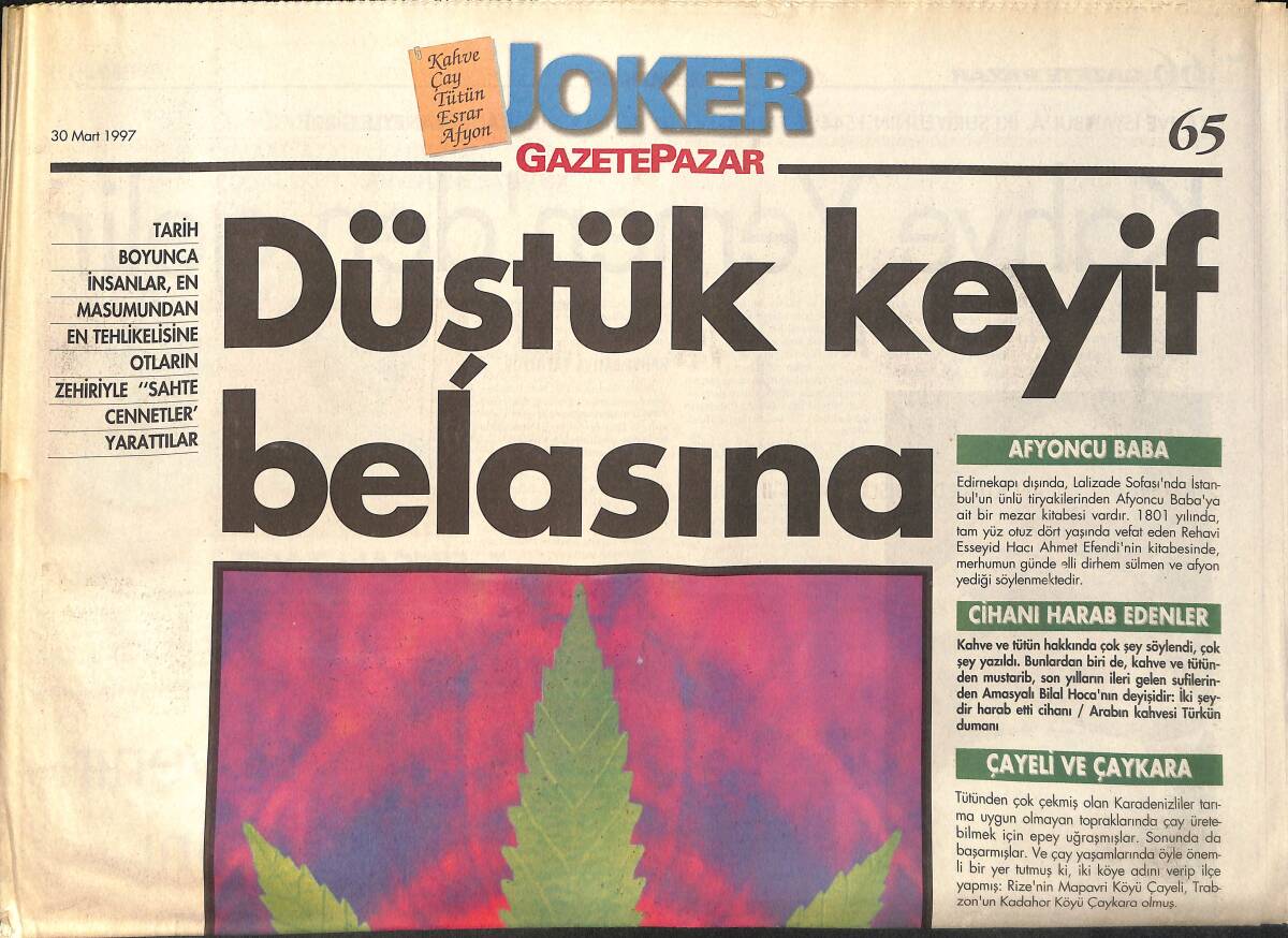 Gazete Pazar Gazetesi Joker Eki 30 Mart 1997 - Şairin Gıdası Afyon - Kahve Yemen'den Gelir GZ155713 - 1