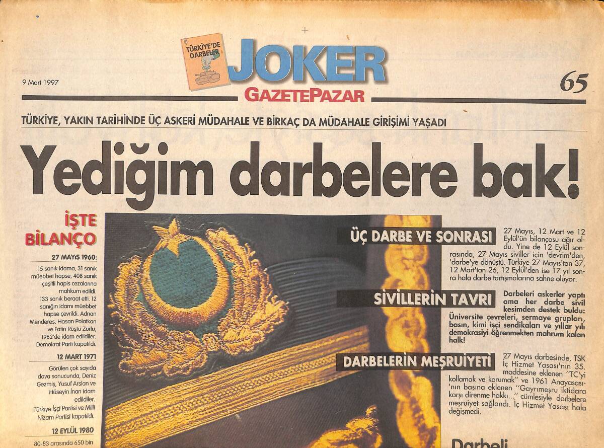 Gazete Pazar Gazetesi Joker Eki 9 Mart 1997 - Generallerin Beş Çayı - Tank Sesiyle Kahvaltı GZ155434 - 1
