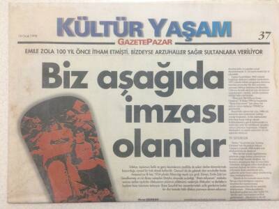 Gazete Pazar Gazetesi Kültür Yaşam Eki 18 Ocak 1998 - Biz Aşağıda İmzası Olanlar GZ50434 - 1