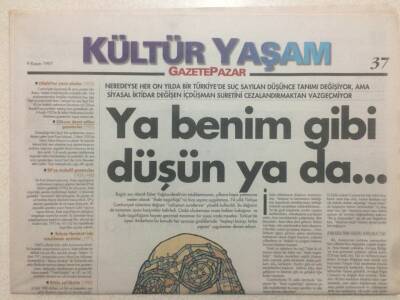 Gazete Pazar Gazetesi Kültür Yaşam Eki 9 Kasım 1997 - Ya Benim Gibi Düşün Ya Da... GZ50487 - 1