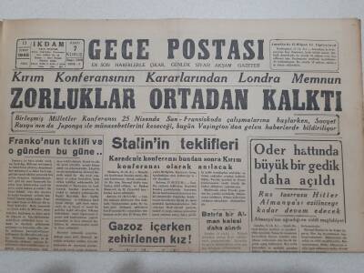 Gece Postası Gazetesi 13 Şubat 1945 - Kırım Konferansının Kararlarından Londra Memnun GZ71559 - 1