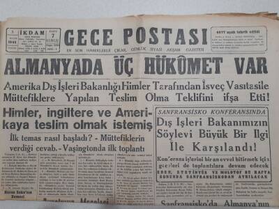 Gece Postası Gazetesi 3 Mayıs 1945 - Almanyada Üç Hükümet Var GZ71530 - 2