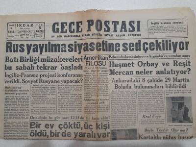 Gece Postası Gazetesi 6 Mart 1948 - Rusya Yayılma Siyasetine Set Çekiyor GZ71596 - 1
