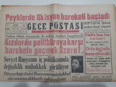 Gece Postası Gazetesi 6 Mart 1953 - Peklerde İlk İsyan Hareketi Başladı GZ71589 - 1