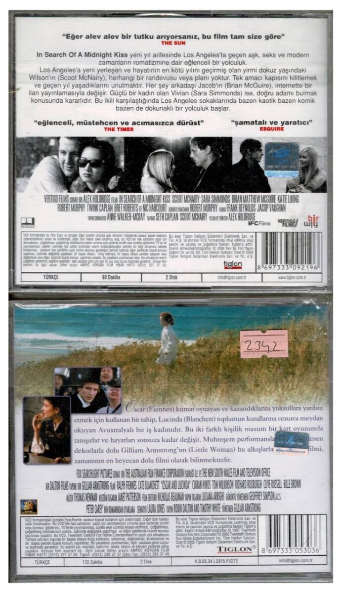 Geceyarısı Öpücüğü Oscar ve Lucinda - 2 Adet VCD Film VCD1004 - 2
