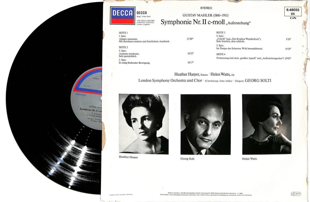 Georg Solti - Gustav Mahler Symphonie Nr. 2 (Almanya Baskı) 2 LP PLAK (10/8.5) PLK25962 - 2