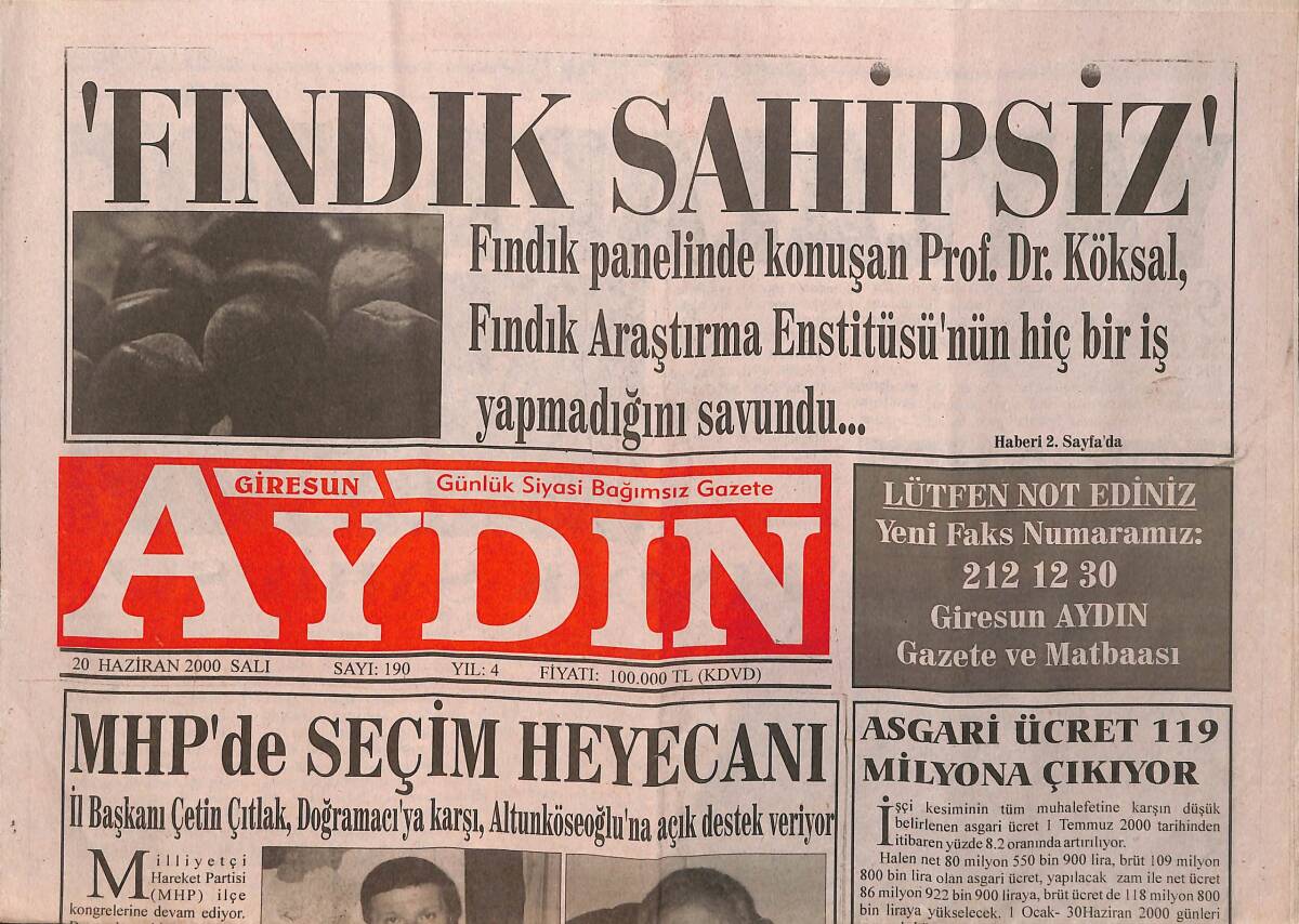 Giresun Aydın 20 Haziran 2000 - MHP'de Seçim Heyecanı - Bulancakspor'da Sessizlik GZ153631 - 1