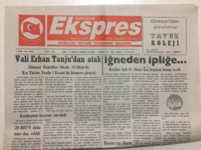 Giresun Ekspres Gazetesi 1 Ekim 1999 - Vali Erhan Tanjudan Atak GZ24134 - 1