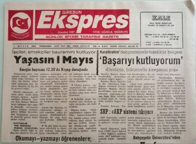Giresun Ekspres Gazetesi 1 Mayıs 2003 Fındığın Geleceği Konuşulacak Tobb Ve Fkbde Etkinlik -GZ33350 - 1