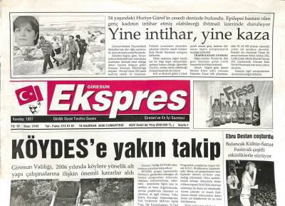 Giresun Ekspres Gazetesi 10 Haziran 2006 - Köydese Yakın Takip GZ108436 - 1