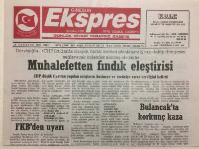 Giresun Ekspres Gazetesi 12 Ağustos 2003 - Muhalefetten Fındık Eleştirisi GZ38198 - 1