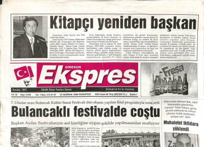 Giresun Ekspres Gazetesi 12 Haziran 2006 - M.Fatih Kitapçı Giresunspora Yeniden Başkan GZ108434 - 1