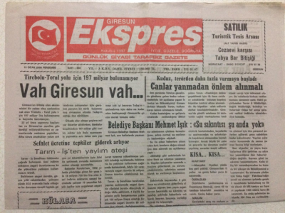 Giresun Ekspres Gazetesi 13 Ocak 2000 - Vah Giresun Vah GZ24165 - 1