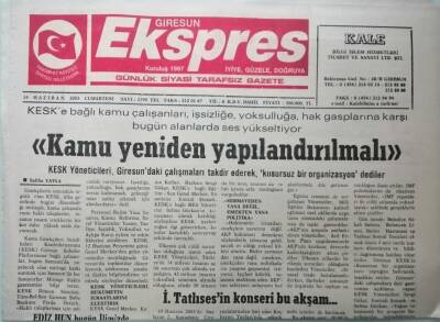 Giresun Ekspres Gazetesi 14 Haziran 2003 Kamu Yeniden Yapılandırılmalı -GZ33355 - 1