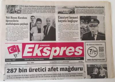 Giresun Ekspres Gazetesi - 14 Haziran 2014 - 287 Bin Üretici Afet Mağduru - GZ43700 - 1