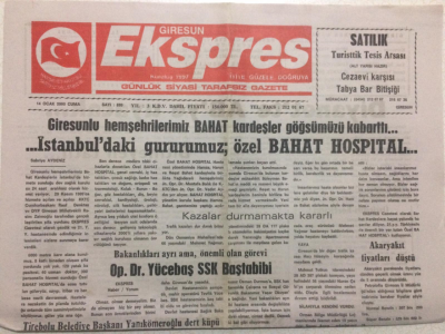 Giresun Ekspres Gazetesi 14 Ocak 2000 - Tirebolu Belediye Başkanı Yanıkömeroğlu Dert Küpü GZ24161 - 1