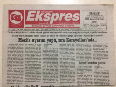 Giresun Ekspres Gazetesi 15 Aralık 2004 - Meclis Uyarısını Yaptı,Sıra Karayollarında GZ24152 - 1