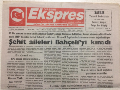 Giresun Ekspres Gazetesi 15 Ocak 2000 - Şehit Aileleri Bahçeliyi Kınadı GZ24164 - 1