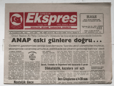 Giresun Ekspres Gazetesi 15 Temmuz 2003 - ANAP Eski Günlere Doğru GZ5731 - 1