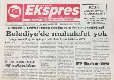Giresun Ekspres Gazetesi 16 Nisan 2004 Belediye Meclisinde Muhalefet Yok GZ30780 - 1