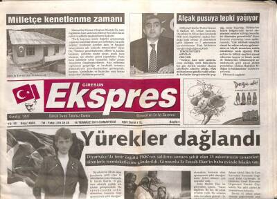 Giresun Ekspres Gazetesi 16 Temmuz 2011 - Şehit Emrah Eker,Yüreklerimiz Dağlandı GZ108125 - 1