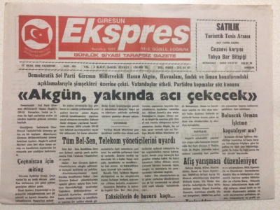 Giresun Ekspres Gazetesi 17 Ocak 2000 - Akgün Yakında Acı Çekecek GZ24162 - 1