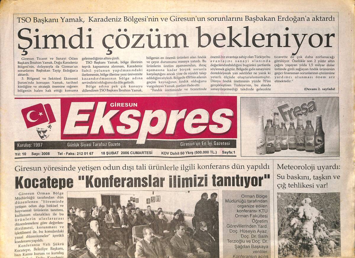 Giresun Ekspres Gazetesi 18 Şubat 2006 - Saadet Partisi Yöneticileri Giresun'da - Çotanak Rotary Kulubü'nden Nostalji Gecesi GZ158961 - 1