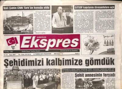 Giresun Ekspres Gazetesi 18 Temmuz 2011 - Şehit Emrah Ekeri Kalbimize Gömdük GZ108124 - 1