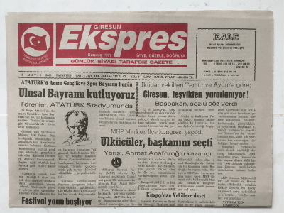Giresun Ekspres Gazetesi 19 Mayıs 2003 - Ulusal Bayramı Kutluyoruz GZ3894 - 1