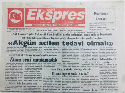 Giresun Ekspres Gazetesi 20 Eylül 2000 - Ali KaraAkgün Acilen Tedavi Olmalıdır GZ40706 - 1