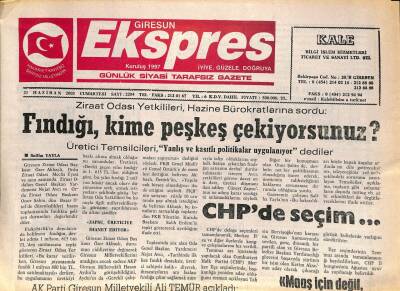 Giresun Ekspres Gazetesi 21 Haziran 2003 - Fındığı Kime Peşkeş Çekiyorsunuz GZ101495 - 2