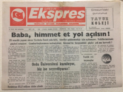 Giresun Ekspres Gazetesi 22 Eylül 1999 - Baba,Himmet Et Yol Açılsın GZ24136 - 1