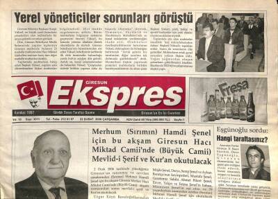 Giresun Ekspres Gazetesi 22 Şubat 2006 - Hamdi Şenel İçin Kuranı Kerim Okutulacak GZ101460 - 2