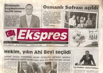 Giresun Ekspres Gazetesi 23 Eylül 2011 - Giresunlu Kaymakamın Hazin Sonu GZ108452 - 1