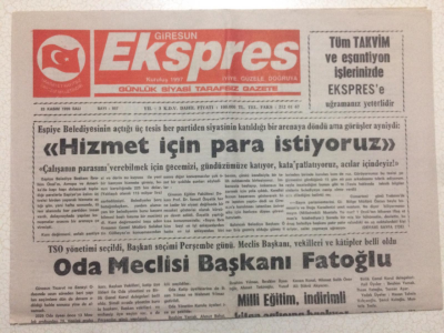 Giresun Ekspres Gazetesi 23 Kasım 1999 - Oda Meclisi Başkanı Fatoğlu GZ24158 - 1