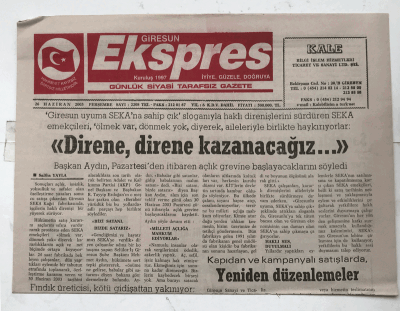 Giresun Ekspres Gazetesi 26 Haziran 2003 - Direne Direne Kazanacağız GZ5722 - 1